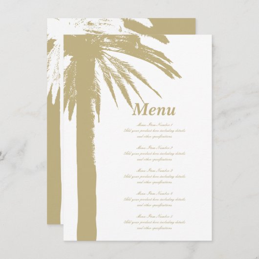 Sable couleur palmier plage menu mariage modèle (Devant / Derrière)