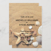 Sable de plage, coquillages et Faire-part de maria (Devant / Derrière)