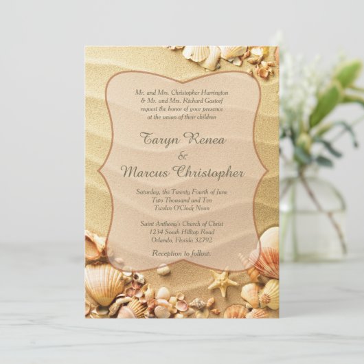 Sable de plage Seashell 5x7 Faire-part de mariage (Debout devant)