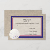 Sable Dollar Beach Wedding Carte RSVP - Melon Navy (Devant / Derrière)