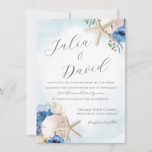 Sable Dollar Blue Floral Beach Mariage Invitation