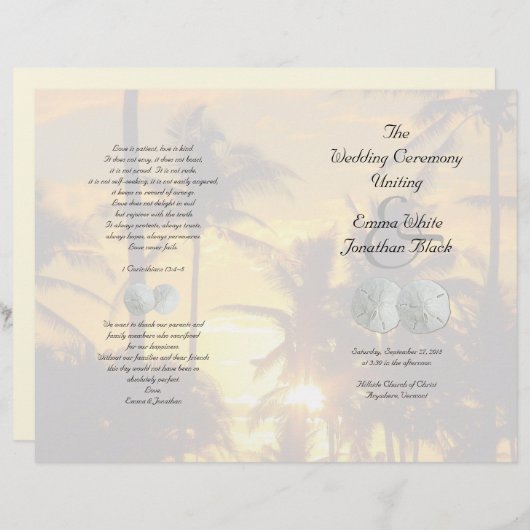 Sable Dollar Palm Trees Programme de Cérémonie chr (Devant / Derrière)