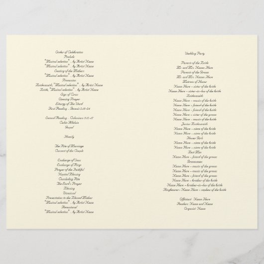 Sable Dollar Palm Trees Programme de Cérémonie chr (Dos)