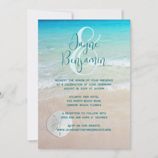 Sable Dollar Plage Big Names Faire-part de mariage (Devant)