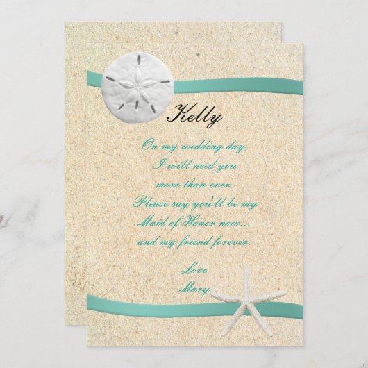 Sable Dollar Plage Mariage Carte D'Honneur (Devant / Derrière)