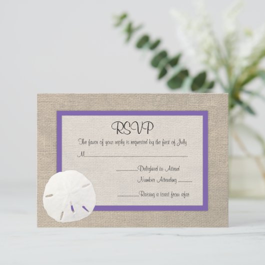Sable Dollar Plage Mariage RSVP carte violet (Debout devant)