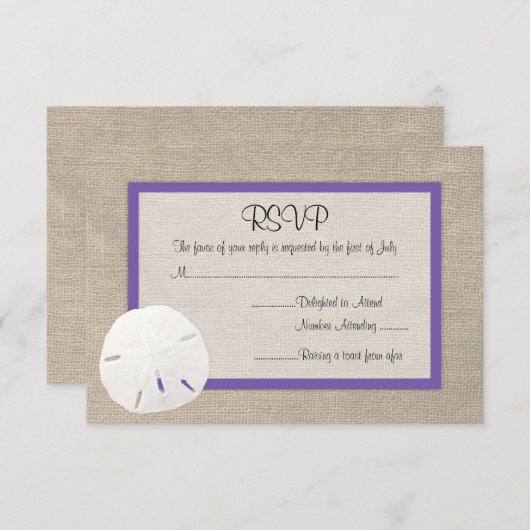 Sable Dollar Plage Mariage RSVP carte violet (Devant / Derrière)