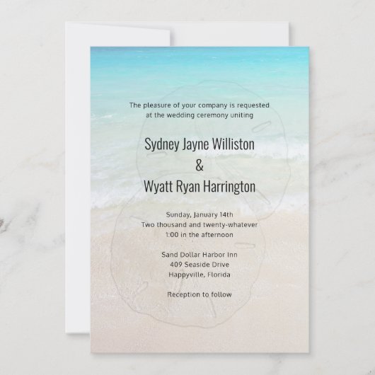 Sable Dollar Plage tropicale Mariage Invitation (Devant)