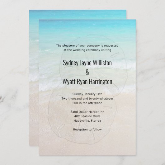 Sable Dollar Plage tropicale Mariage Invitation (Devant / Derrière)