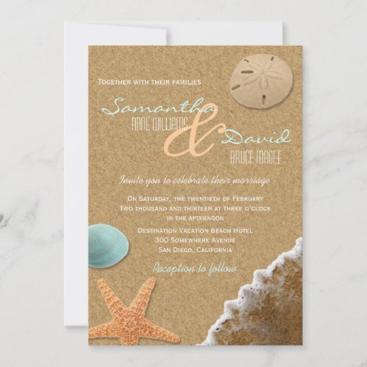 Sable et coquillages Plage Mariage Invitation (Devant)