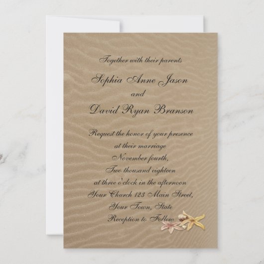 Sable et Starfish Plage Mariage Invitation (Dos)