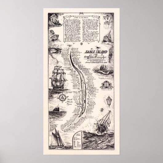 Sable Island Atlantic Graveyard Schatkaart Afdrukk Poster (Voorkant)