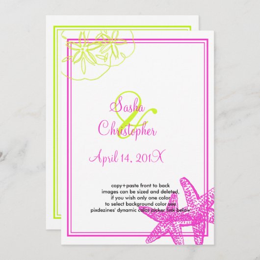 Sable+Mer/citron vert+fuschia/ Invitations de mari (Devant / Derrière)