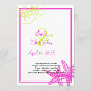 Sable+Mer/citron vert+fuschia/ Invitations de mari