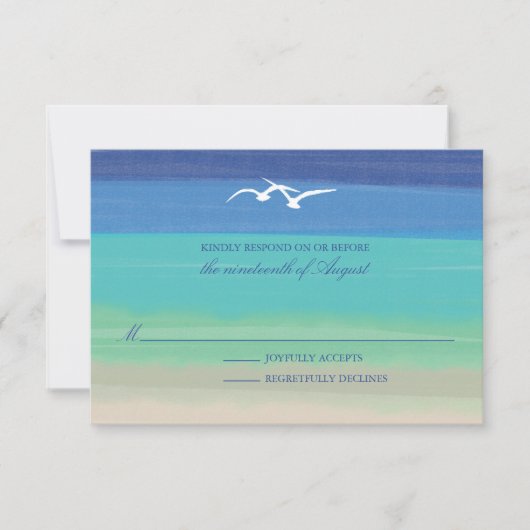 Sable, mer et mouettes | Mariage Peint Océan RSVP (Devant)