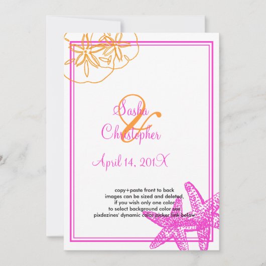 Sable+Mer/orange+fuschia/ Invitations de mariage (Devant)