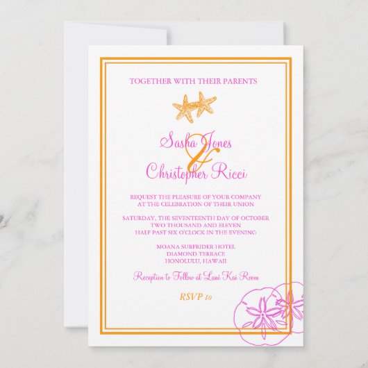 Sable+Mer/orange+fuschia/ Invitations de mariage (Dos)