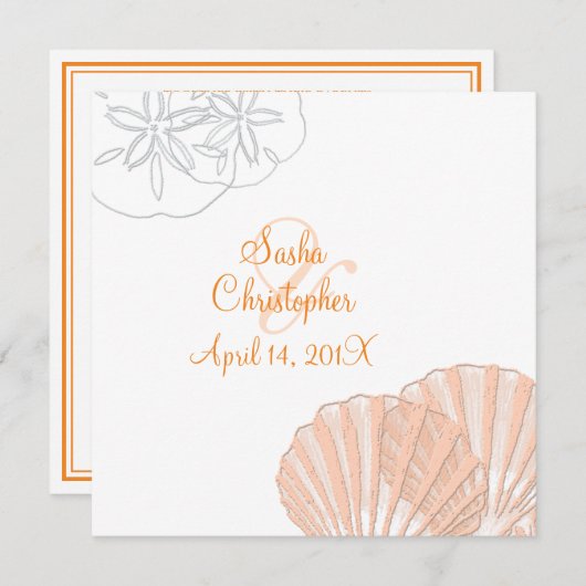 Sable+Mer/rose+orange/ Mariages Invitations (Devant / Derrière)