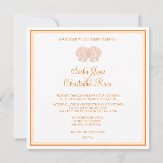 Sable+Mer/rose+orange/ Mariages Invitations (Dos)