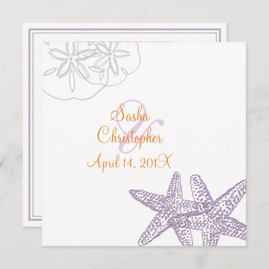 Sable+Mer/violet+Orange/ Mariage Invitations (Devant / Derrière)