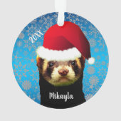 Sable Pet Ferret in Santa Hat Ornament (achterkant)