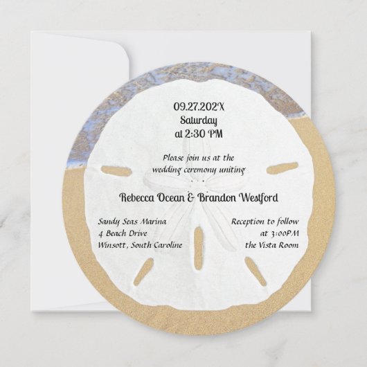 Sable Rond Dollar Plage Mariage Invitations (Devant)