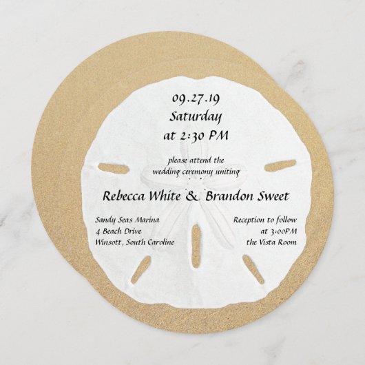 Sable Rond Dollar Plage Mariage Invitations (Devant / Derrière)