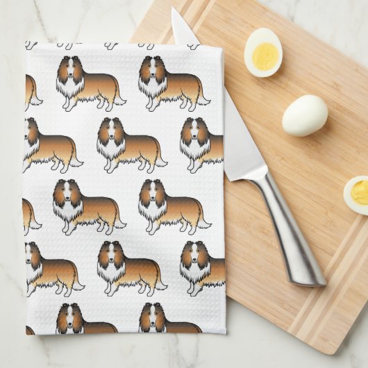 Sable Rough Collie Cute Cartoon Dog Patroon Theedoek (Quarter Fold)