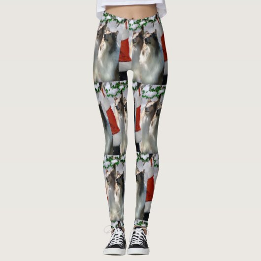 Sable Rough Collie Kerstmis Leggings (Voorkant)
