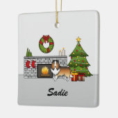 Sable Sheltie Dog in een kerstruimte Keramisch Ornament (Links)