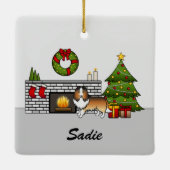 Sable Sheltie Dog in een kerstruimte Keramisch Ornament (Achterkant)