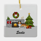 Sable Sheltie Dog in een kerstruimte Keramisch Ornament (Voorkant)