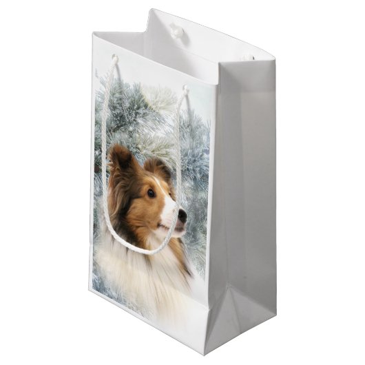 Sable Sheltie Kerstmis Klein Cadeauzakje (Voorkant Gekanteld)