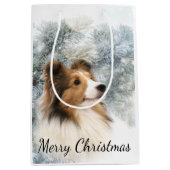 Sable Sheltie Kerstmis Medium Cadeauzakje (Voorkant)