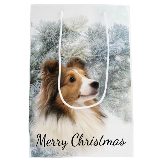 Sable Sheltie Kerstmis Medium Cadeauzakje (Achterkant)
