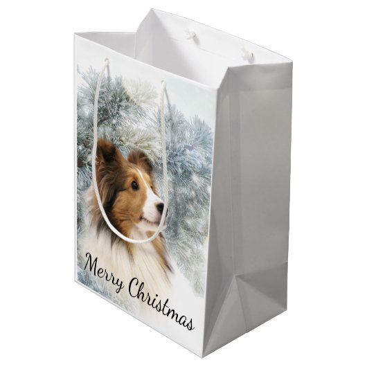 Sable Sheltie Kerstmis Medium Cadeauzakje (Achterkant Gekanteld)
