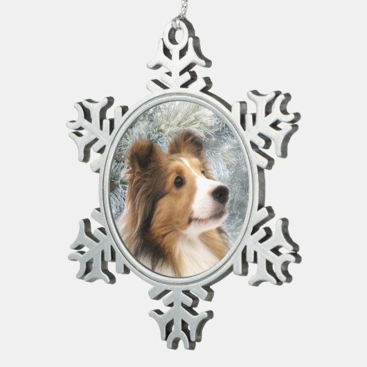 Sable Sheltie Kerstmis Tin Sneeuwvlok Ornament (Rechts)