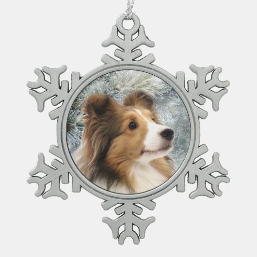 Sable Sheltie Kerstmis Tin Sneeuwvlok Ornament (Voorkant)