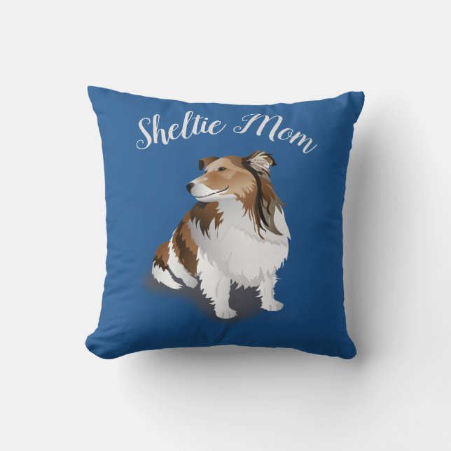 Sable Sheltie Sitting  Blauw Kussen (Voorkant)
