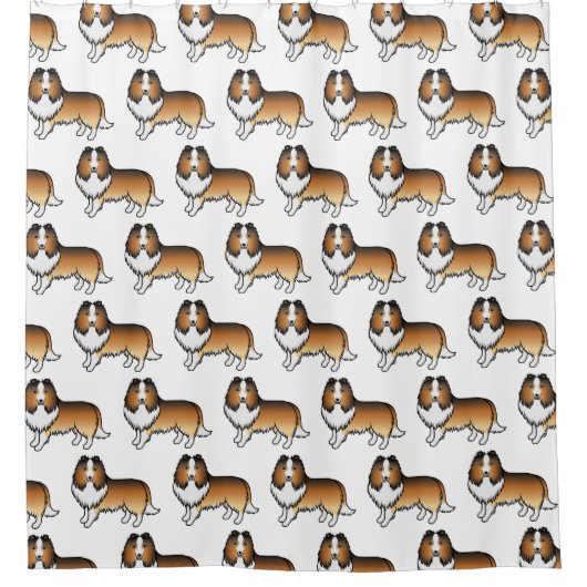 Sable Shetland Sheepdog Cartoon Dog Pattern Douchegordijn (Voorkant)