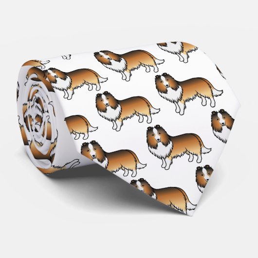 Sable Shetland Sheepdog Cartoon Dog Pattern Stropdas (Opgerold)