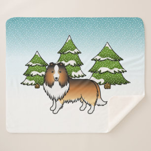 Sable Shetland Sheepdog In Een Winter Bos Sherpa Deken