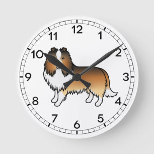 Sable Shetland Sheepdog Sheltie Cartoon Dog Ronde Klok