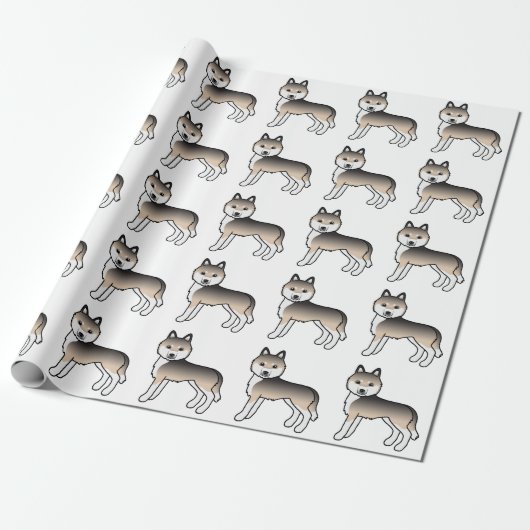 Sable Siberian Husky Cute Dog Pattern Cadeaupapier (Uitgerold)