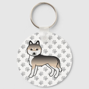 Sable Siberische Husky Cartoon Hond & Poots Sleute Sleutelhanger