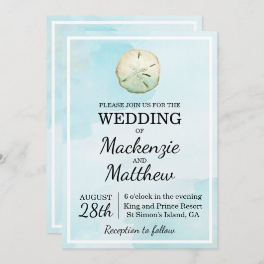 Sable Simple Dollar Beach Faire-part de mariage À  (Devant / Derrière)