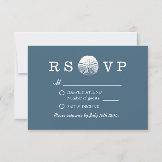Sable simple Dollar Marine Blue Beach Wedding RSVP (Devant)