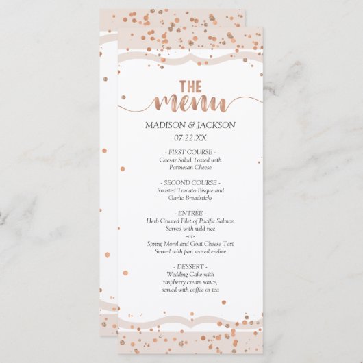 Sable Stripes & Rose Gold Confetti Mariage Menu (Devant / Derrière)