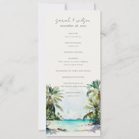 Sable Tropical Beach Palm Trees Wedes Programme (Devant)