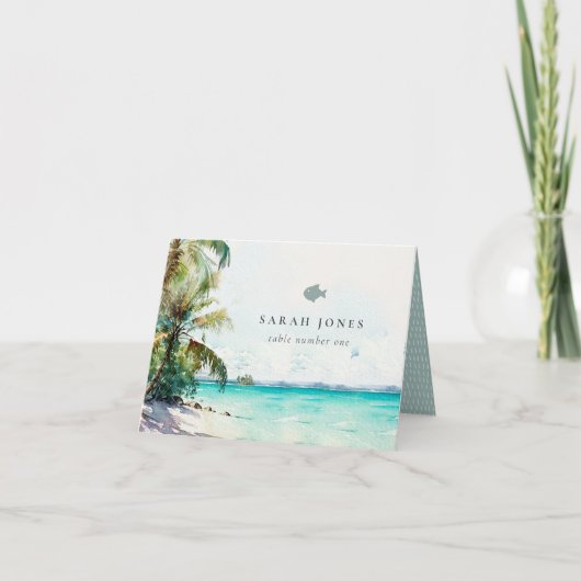 Sable Tropical Palm Trees Mariage Carte Place Pois (Devant)